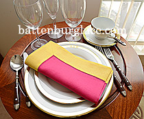 Multicolor Hemstitch Napkins. Fuchsia Pink with Warm Yellow
